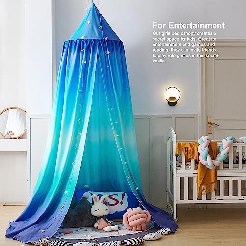 Bed Canopy for Kids, Printed Hanging Canopy for Baby Brib Kids Bed Room Decor Reading Nook Indoor Outdoor Playing Castle (Star)