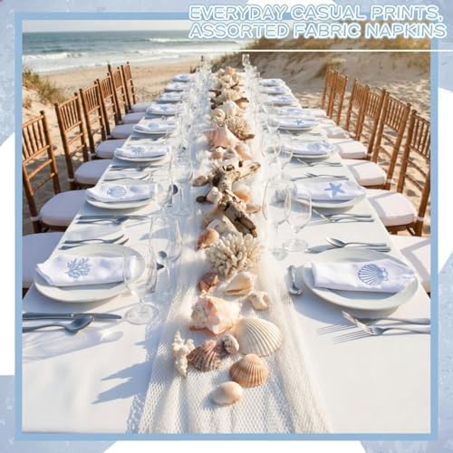 HunnmingRe 12 Pcs Coastal Party Cloth Napkins Bulks 100% Cotton, 17x17inch