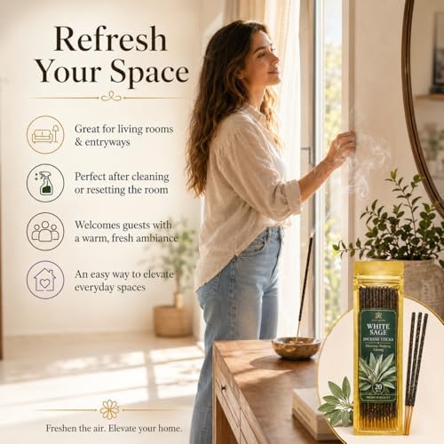 RAINFLOW Natural Incense Sticks - 80 White Sage Sandalwood Lavender Vanilla