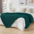 Bigacogo Chunky Knit Throw Blanket for Couch, 51x63 inches, Dark Green