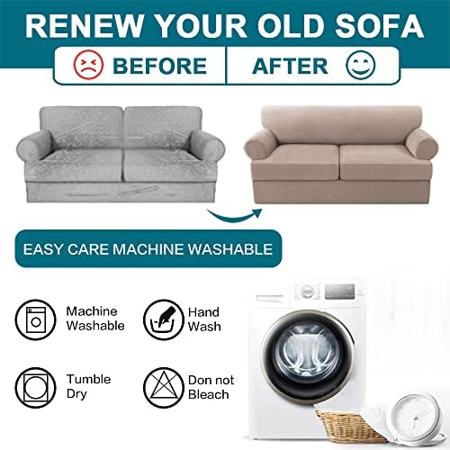 Turquoize 3 Piece T Cushion Sofa Slipcovers Stretch Couch Cover Furniture Covers with 2 Individual T Cushion Covers, Machine Washable (2 Cushion Sofa, Sand)