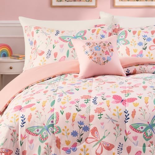 Full Size Comforter Sets for Girls-4 Pieces Pink Floral Full Bedding Sets