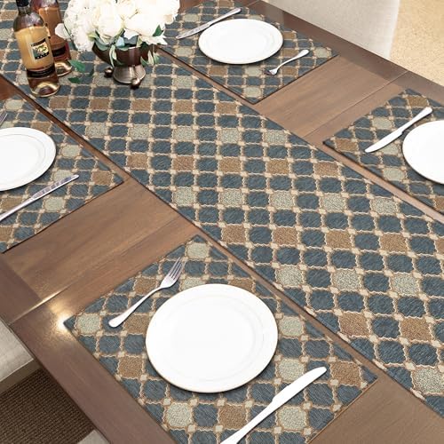Loom and Mill Chenille Table Runner 90 inches Long, Blue-Grey+Khaki+Beige