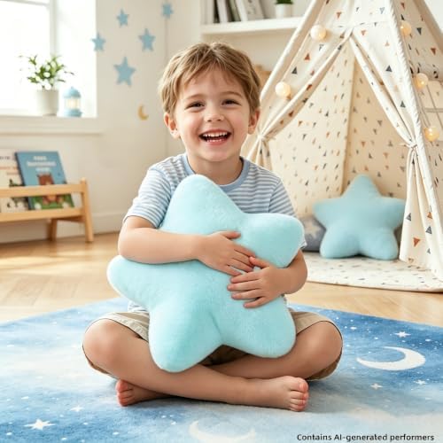 Star Pillow 15.4" Cute Soft Faux Plush Blue Decorative Throw Pillows