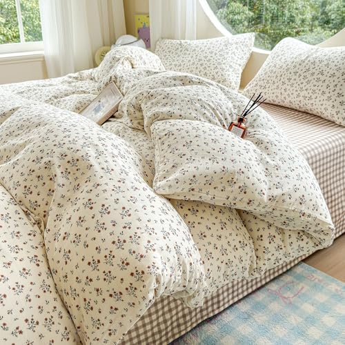 Girls Floral Duvet Cover Set Muslin Cotton Queen(90"x90"),Floret