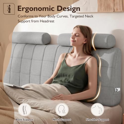Full Headboard with 2 Headrests, Memory Foam Upholstered Headboard