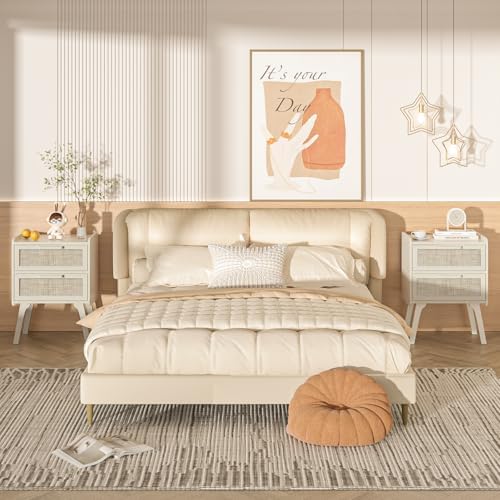 Lerliuo Rattan Nightstands Set of 2 for Bedroom, 2 Drawers