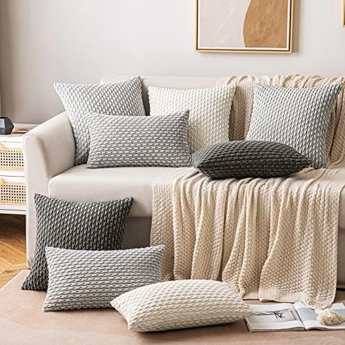 MIULEE Lumbar Decorative Throw Pillow Covers 12x20 Light Grey Corduroy