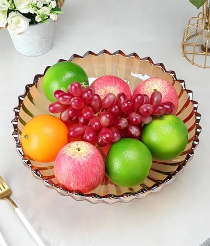Extra Large Glass Fruit Bowl or Decorative Bowl, Center Bowl，Used for Kitchen Counter or Living Room Central Table Decoration (Amber)