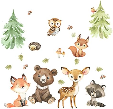 Woodland Wall Decals Stickers Peel and Stick for Baby Boys Girls Nursery Bedroom Netral Decor,Woodland Animals Wall Decals Stickers Forest Animals Bear Fox Owl Raccoon Deer