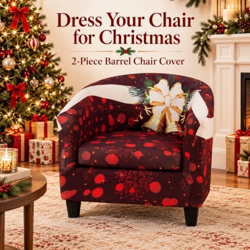 NILUOH Christmas Bells Club Chair Slipcover Stretch Tub Chair Cover Barrel Chair Covers Armchair Covers Sofa Cover Furniture Protector for Living Room
