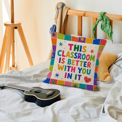Retro Colorful Classroom Throw Pillow Cover 18x18