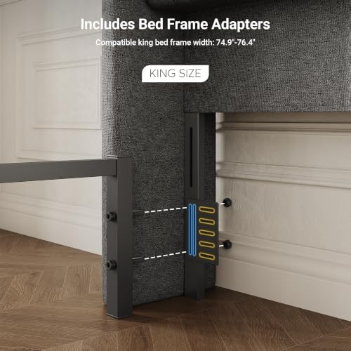 S.E.C.D Upholstered King Size Headboard Only with 2-Tier Storage, Dark Gray