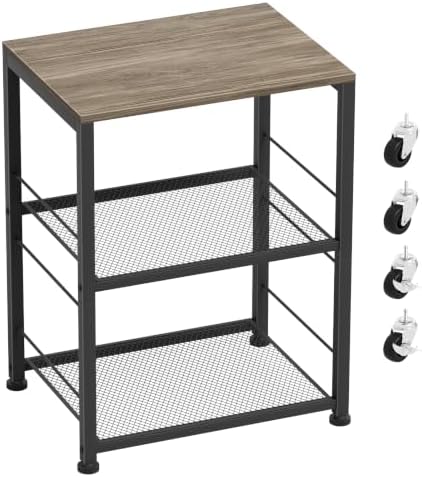 Grey End Table, Wood Coffee Table Stand, Nightstand with Storage Shelves