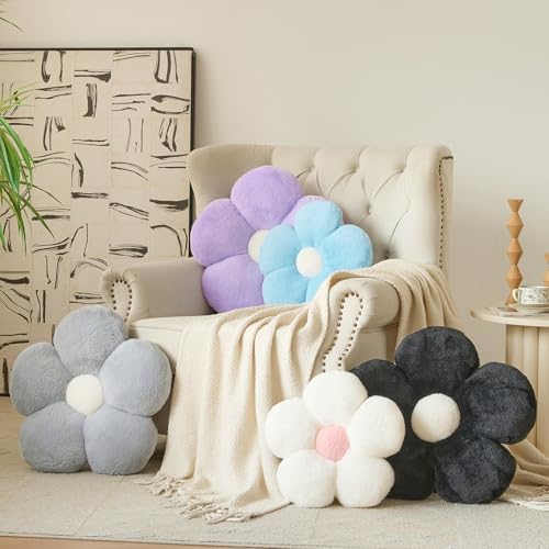 Zlgkjk Flower Pillows, Decorative Throw Pillow with Soft Plush for Couch Bed, Cute Daisy Pillow Cushion Home Decor Floral Throw Pillow (White, 19.6 Inches)