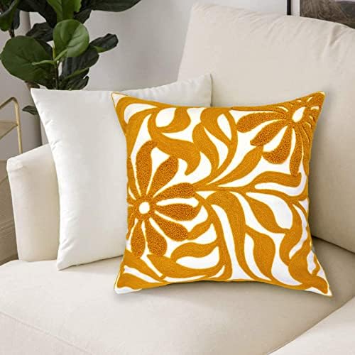 Alysheer Floral Embroidered Throw Pillow Cover 18"x18" 1pc, Mustard Yellow