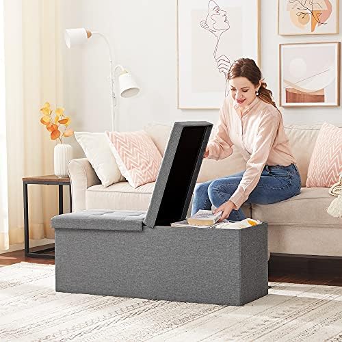 SONGMICS 43.3 Inches Storage Ottoman, Foldable Bench with Flipping Lid