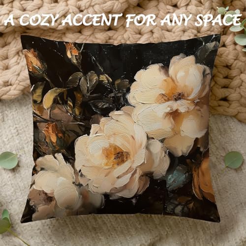 Vintage Moody Floral Pillow Cover 18x18, Dark Cottagecore Botanical Wildflower Still Life Decorative Lumbar Pillow Cover for Couch Bed Living Room Bedroom