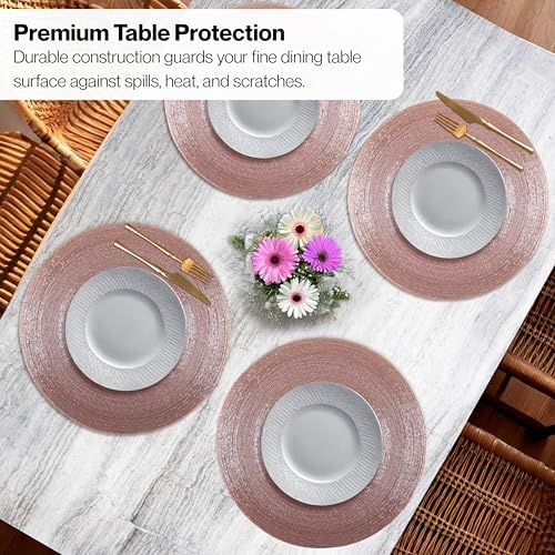 CLEENTABLE Pink Beaded Round Placemats, Set of 4