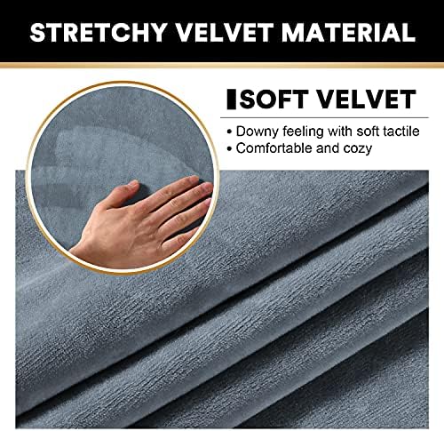 PrinceDeco Velvet Plush Couch Cover Stretch 2 Piece Chair Cover Chair Slipcover Washable Furniture Protector Couch Soft with Elastic Bottom Armchair Cover Width Up to 49 Inch(Small,Stone Blue)
