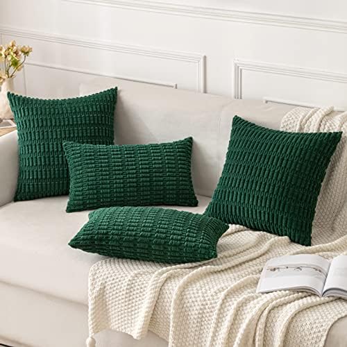 MIULEE Christmas Euro Corduroy Decorative Pillow Covers 24x24 Dark Green