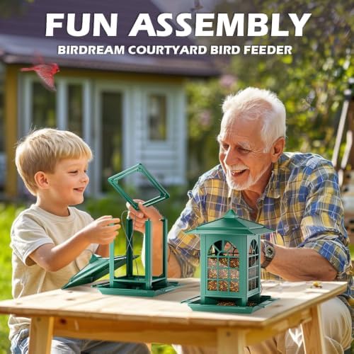 Birdream 2 Pack Bird Feeders for Outdoor Hanging, Assembly Required, 1-Min Easy Setup, Classic Courtyard Design, Attracting Cardinals Chickadees Goldfinches & Sparrows - Green