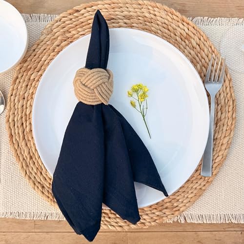 Ramanta Home Navy Cotton Dinner Napkins Set of 12, 18x18 Inch