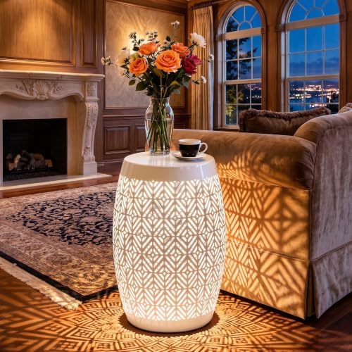 18" Metal LED Side Table Outdoor, 3-Mode Lights, Modern Drum Design