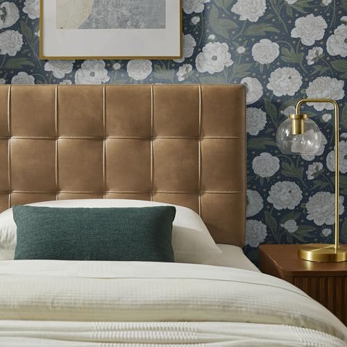 Modway Lily Faux Leather Twin Size Headboard with Biscuit Tufting in Toast - Vegan Leather Upholstery with Padded Design and 5 Height-Adjustable Mounts