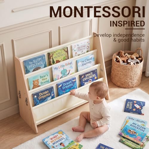 KiddoCood 4-Tier Wood Kids Bookshelf & Front Facing Toddler Bookcase