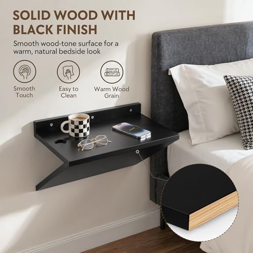 Floating Nightstand Set of 2 Black Wood Bedside Table Wall Mounted