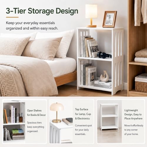 HAYOFAMY 3-Tier End Table Nightstand White Set of 2