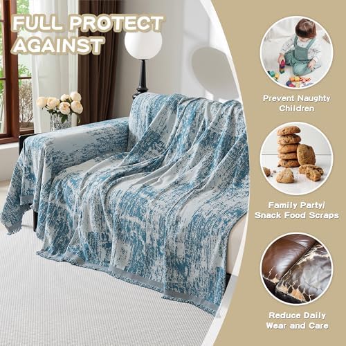 MEETSKY Boho Couch Cover for Dogs Washable Blue Abstract Couch Sofa Protector for Love seat Sofa Pets Friendly, Chenille Geometric Sofa Covers Soft Durable Modern Sofa Slipcovers, 71" X102"