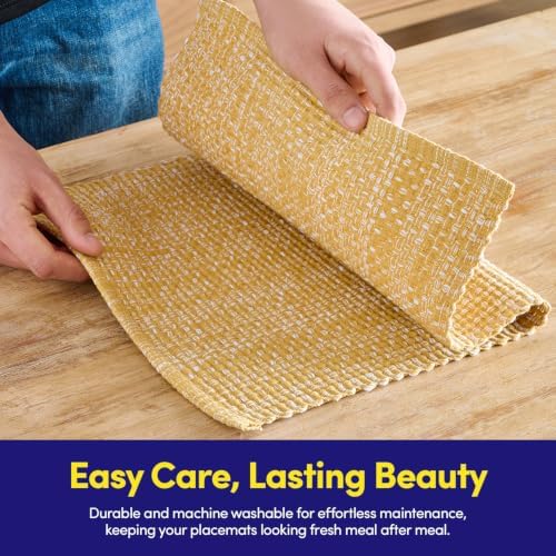 Sweet Home Collection 100% Cotton Placemats for Dining Room Rectangle Two Tone Woven Fabric 13" x 19" Soft Durable Table Mat Set, Set of 4, Gold