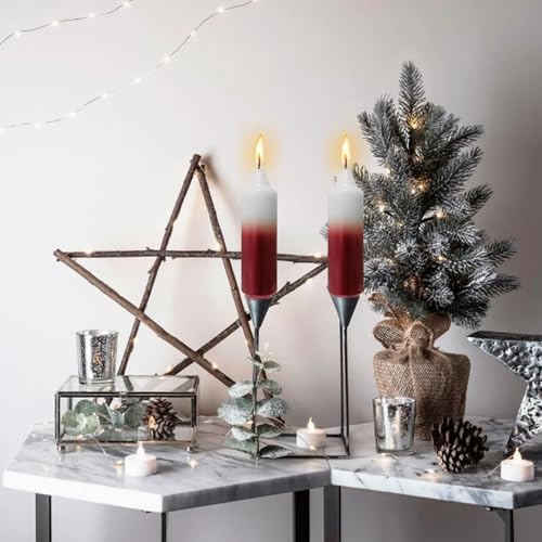 NJAO HOO Red Christmas Candles 5 Inch Short Taper Candle Metallic Candlesticks Unscented Candle Set for Home Decor Christmas Party Dinner Candles, 4 Pack