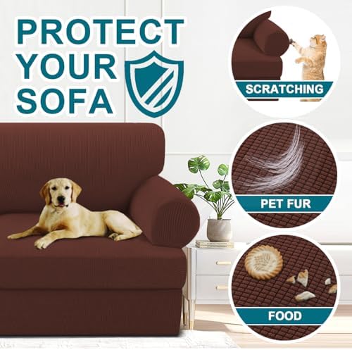 Turquoize T Cushion Chair Slipcover Armchair Slipcover for Living Room Stretch Sofa Couch Cover Soft Armchair Cover Washable Furniture Covers with Individual T Cushion Seat Covers (Chair, Burnt Brick)