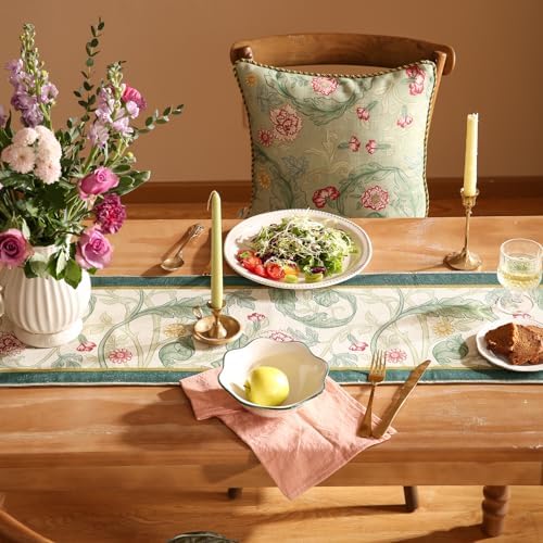 patdrea Designer Vintage French Green Floral Table Runner,12"X118"