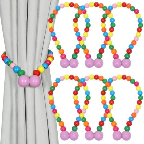 KLOGTSIND Magnetic Curtain Tiebacks, 6 Pack Wood Bead Curtain Holdbacks