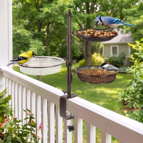 Balcony & Porch Deck Railing Bird Feeder - 3 Tray, Bath Spa, Great for Attracting Wild Bird
