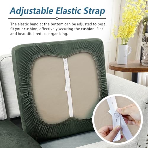 Loveseat Cushion Covers Leather-Look 2PC Stretch Love Seat Slipcover Sets for Living Room Individual Couch Seat Protector, Pet-Friendly, Non-Slip, Easy Fit - Army Green