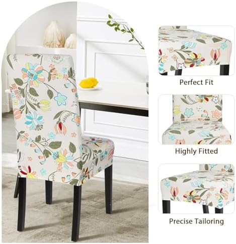 SearchI Dining Room Chair Covers Set of 4, Stretch Printed Flower Kitchen Chair Slipcovers Removable Washable Parsons Chair Covers Protector for Dining Room, Hotel, Ceremony (Floral Pattern1)