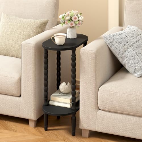 TUTOTAK Narrow Side Table with Solid Wood Legs, Small Oval End Table