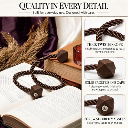 NazTur Magnetic Curtain Tiebacks, Curtain Ties, No-Drill Holdbacks (2 Pack)