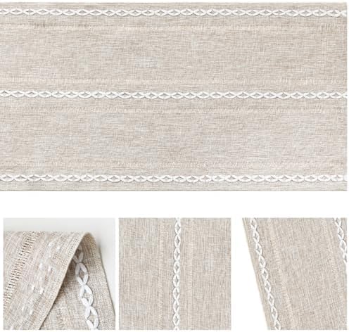 Artoid Mode Brown Rustic Cotton Linen Table Runner, Seasonal Embroidered Hollow Kitchen Dining Table Decoration for Home Party Decor 13x60 Inch