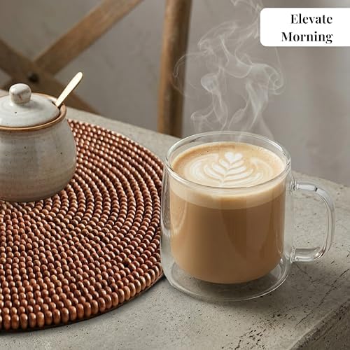 ALPHA Living HOME Woven Placemats Set of 2 Dark Brown Natural Wood Mats