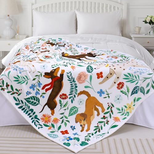 Dog Blanket Ultra Soft Floral Throw Blankets Gifts for Dog Lover Blanket Flower Leaves Flannel Fleece Throw Lightweight Warm Cozy Fuzzy Plus Cabin Blanket for Bed Sofa, 50" X 60"