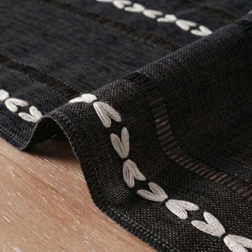 Artoid Mode Black Rustic Cotton Linen Table Runner 13x90 Inch
