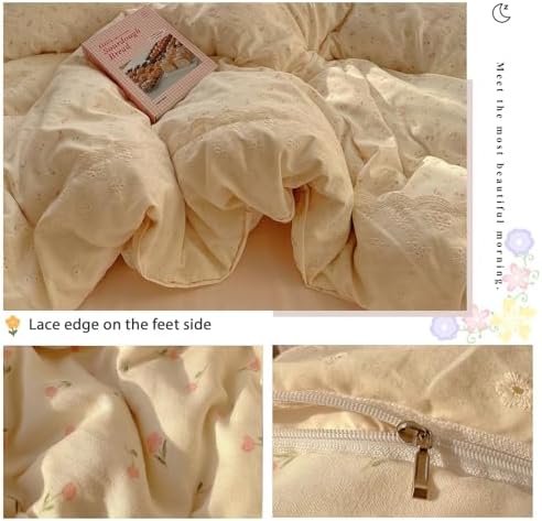 Lace Duvet Cover Set Twin XL(68"x90"),Pink Flower