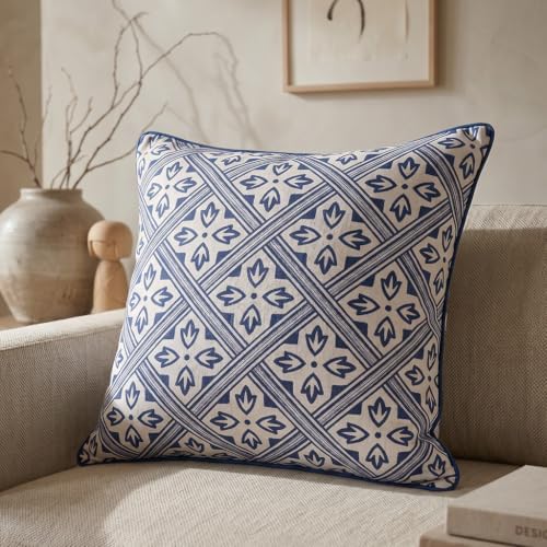 patdrea Designer Vintage Blue Throw Pillow Cover,18"x18"