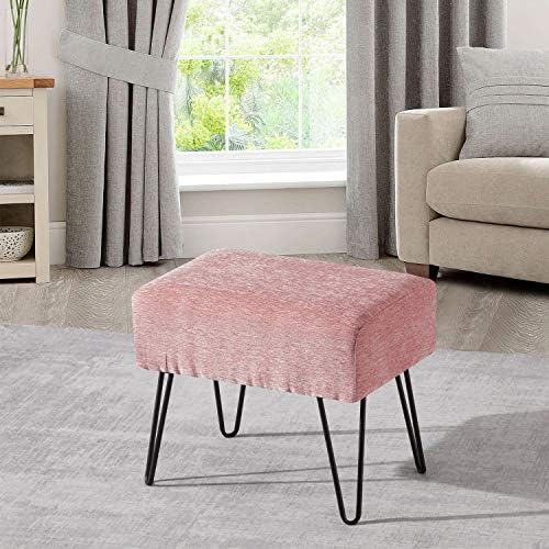 Home Soft Things Pink Jacquard Chenille Ottoman, 19" x 13" x 17" H, Tanga-Rose Quartz, Fuzzy Entry Way Ottoman Bench Living Room Bedroom End of Bed Decorative Makeup Stool Foot Rest Chair Home Décor